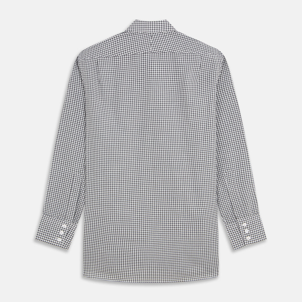 Grey Gingham Check Cotton Melange Regular Fit Mayfair Shirt