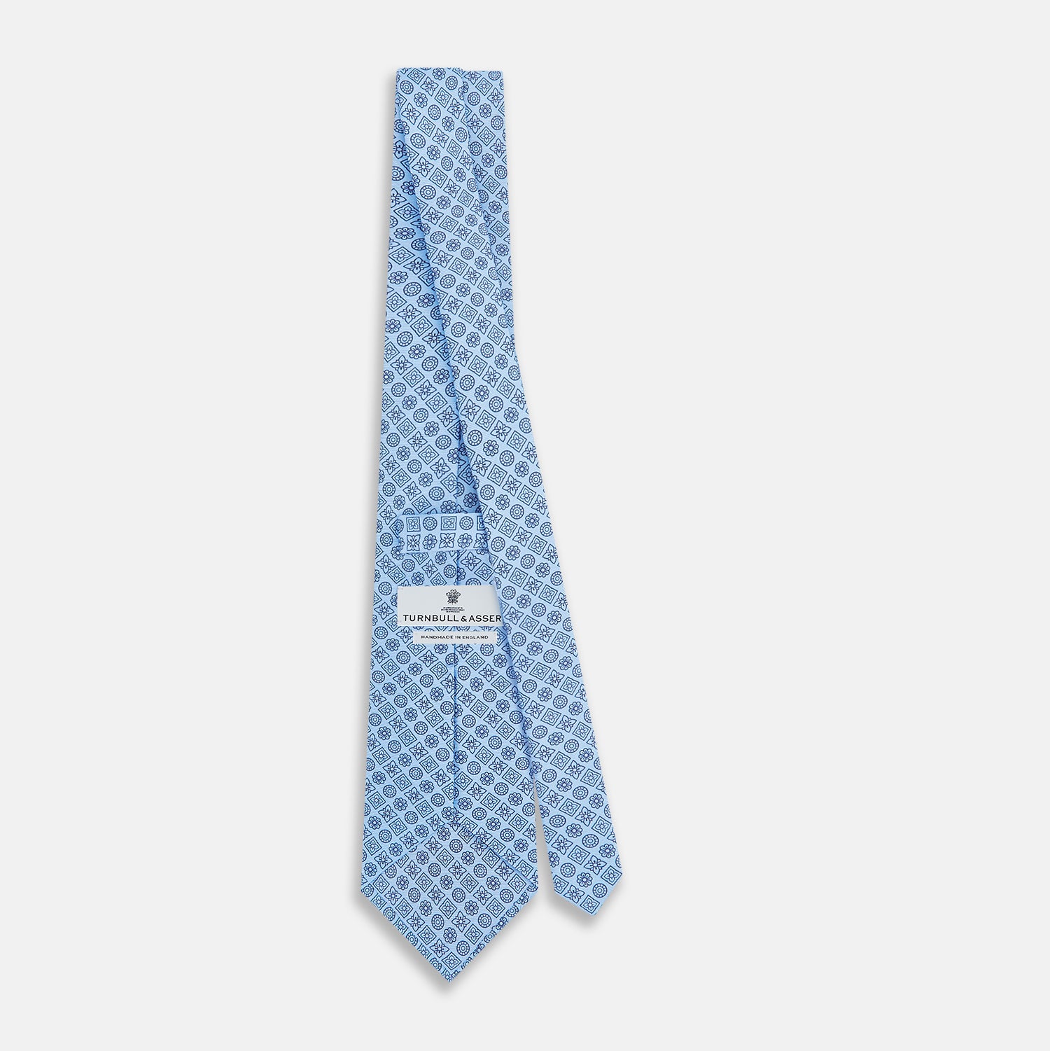 View 4 of product Blue Floral Tile Pattern Printed Silk Tie