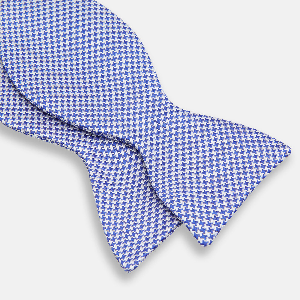 Navy and White Hounstooth Silk Bow Tie