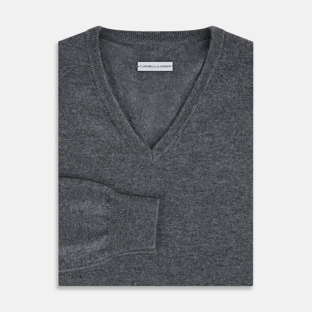 Storm Grey Cashmere V-neck Jumper