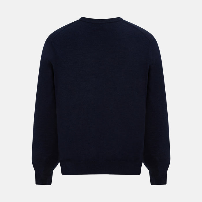 Navy Fine Merino V-Neck Cardigan Image 2