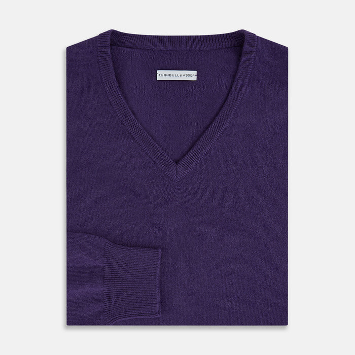 Purple Cashmere V-neck Jumper Image 3