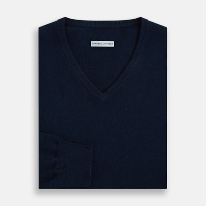 Navy Cashmere V-neck Jumper Image 3