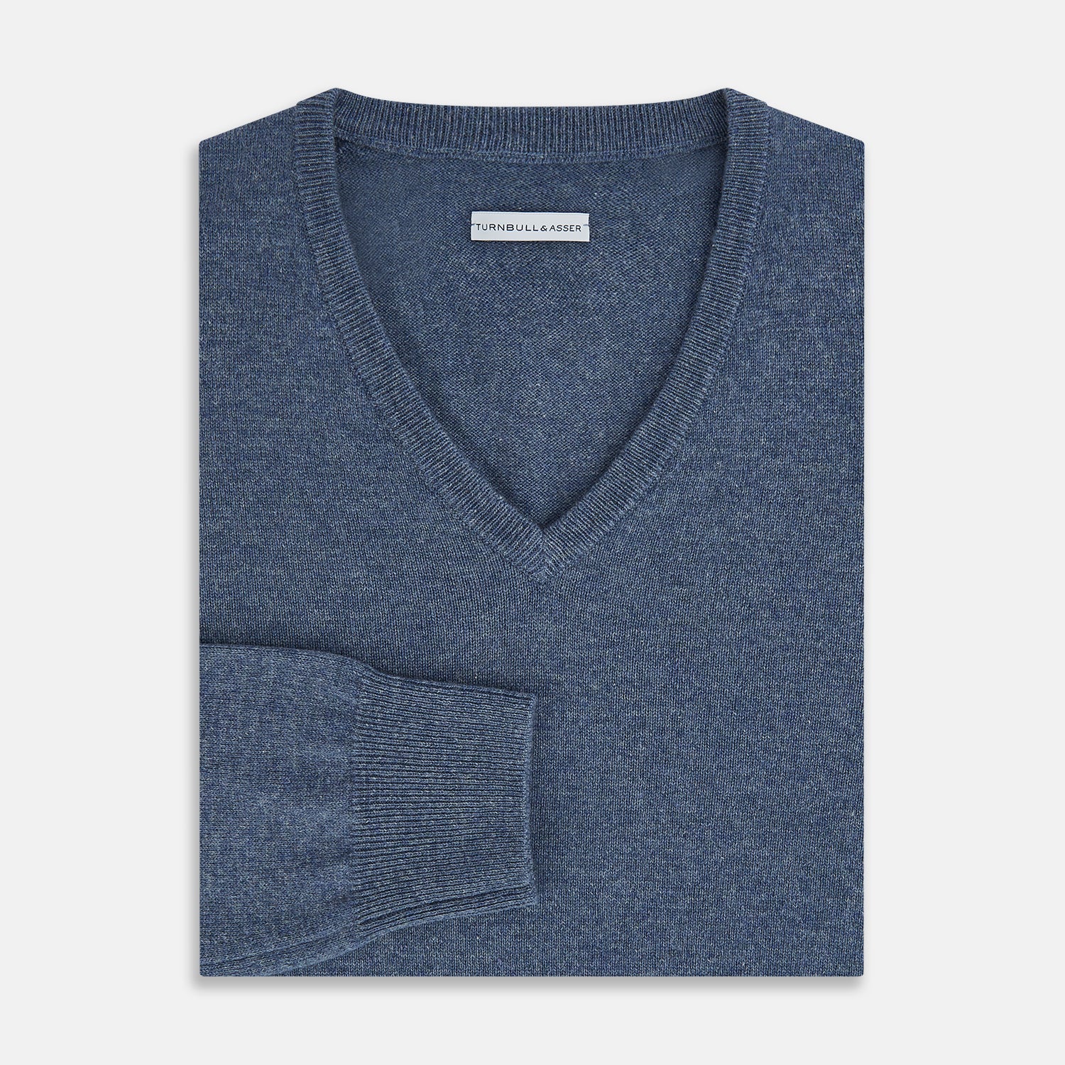 View 4 of product Blue Melange Cashmere V-neck Jumper