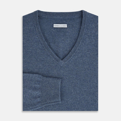 Blue Melange Cashmere V-neck Jumper Image 3