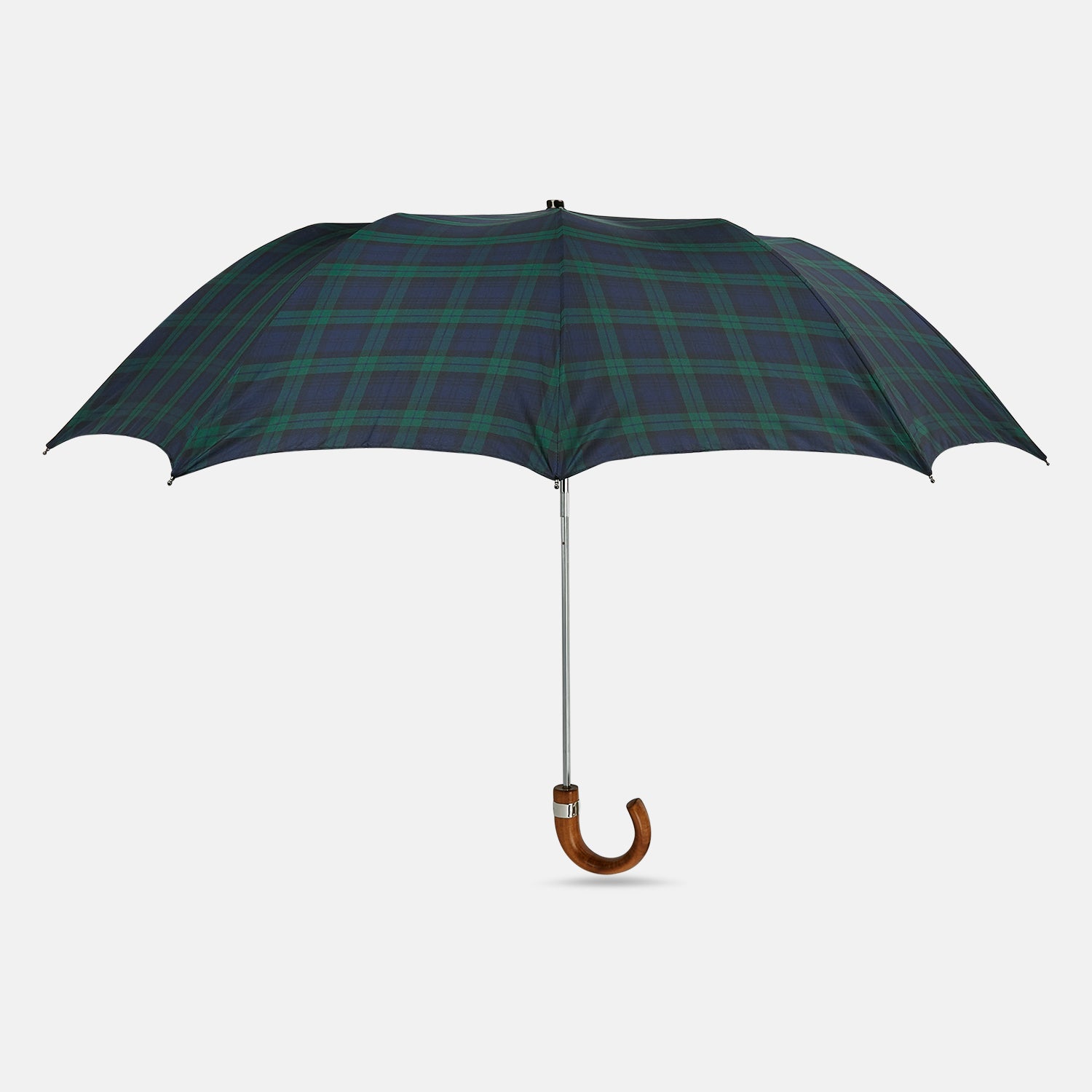 View 1 of product Black Watch Tartan Telescopic Umbrella with Whangee Crook Handle