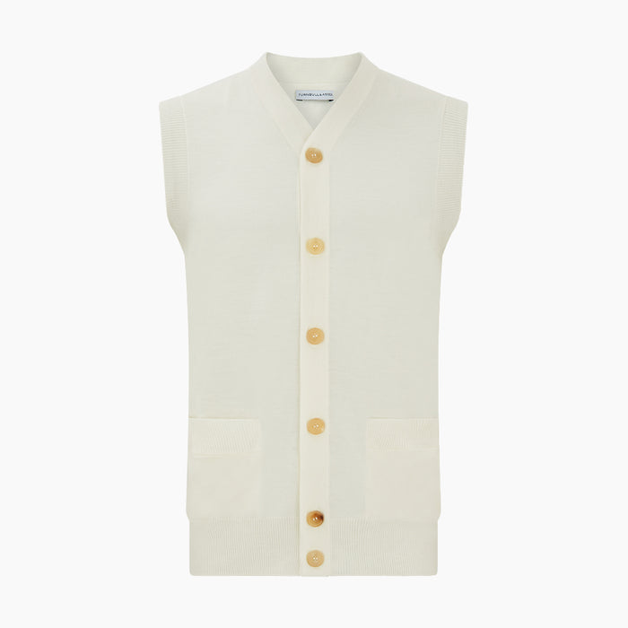 Ecru Fine Merino V-Neck Sleeveless Cardigan Image 3
