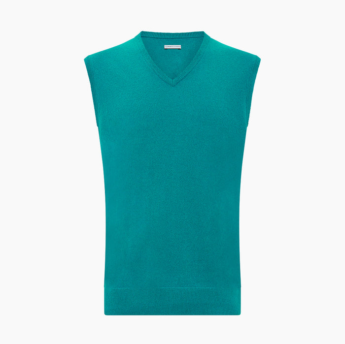 Turquoise Cashmere V-Neck Vest Image 3