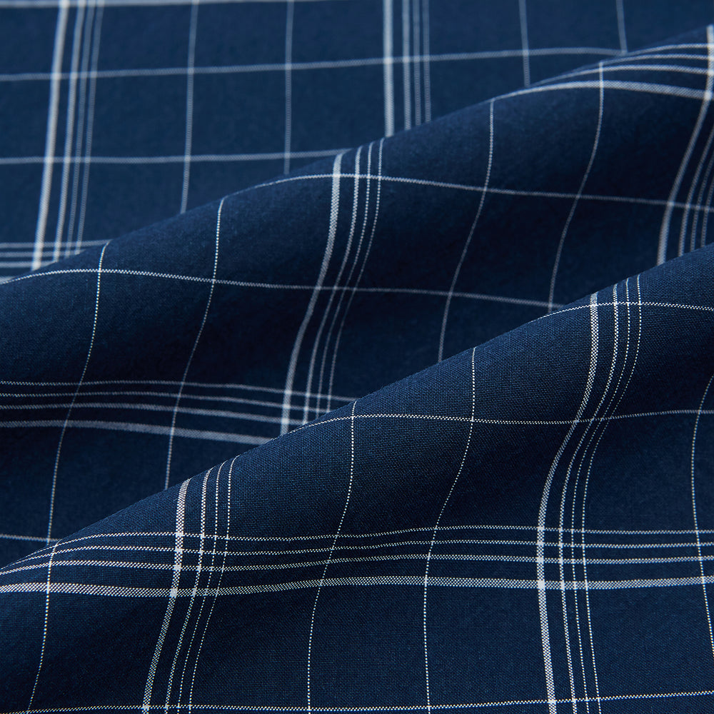 Indigo Windowpane Check Windsor Shirt with Constrast T&A Collar and Cuffs