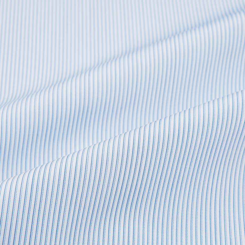 Sky Blue Ripple Double Pinstripe Shirt with Contrast Collar and Cuffs