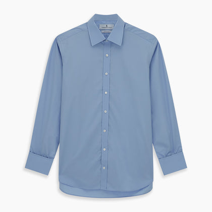 Blue Cotton Shirt with T&amp;A Collar and Double Cuffs Image 5