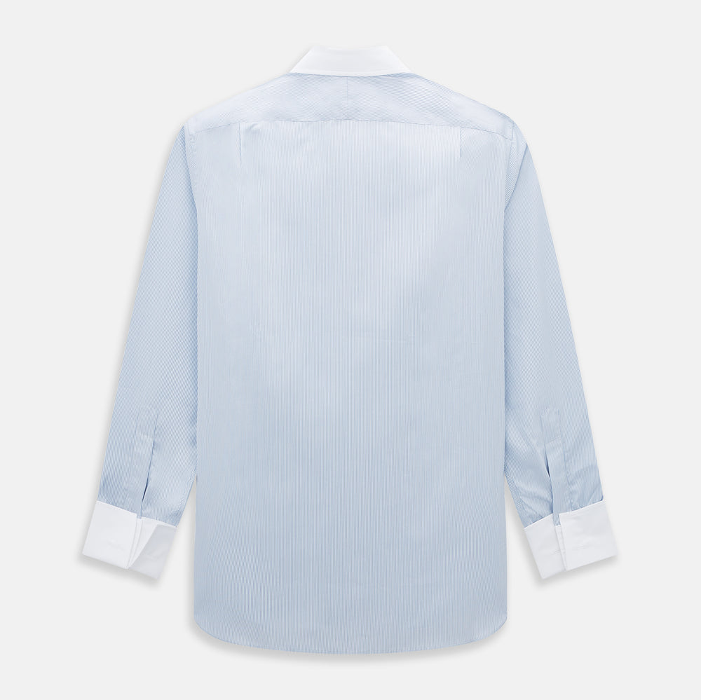 Sky Blue Ripple Double Pinstripe Shirt with Contrast Collar and Cuffs