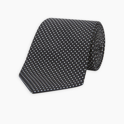 Black and White Spot Printed Silk Tie Image 4