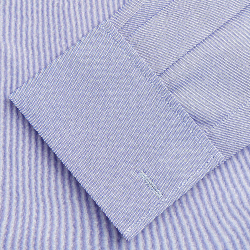 Tailored Fit Blue End-on-End Cotton Shirt with Kent Collar and Double Cuffs