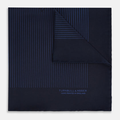 Navy Stripe Silk Pocket Square Image 4