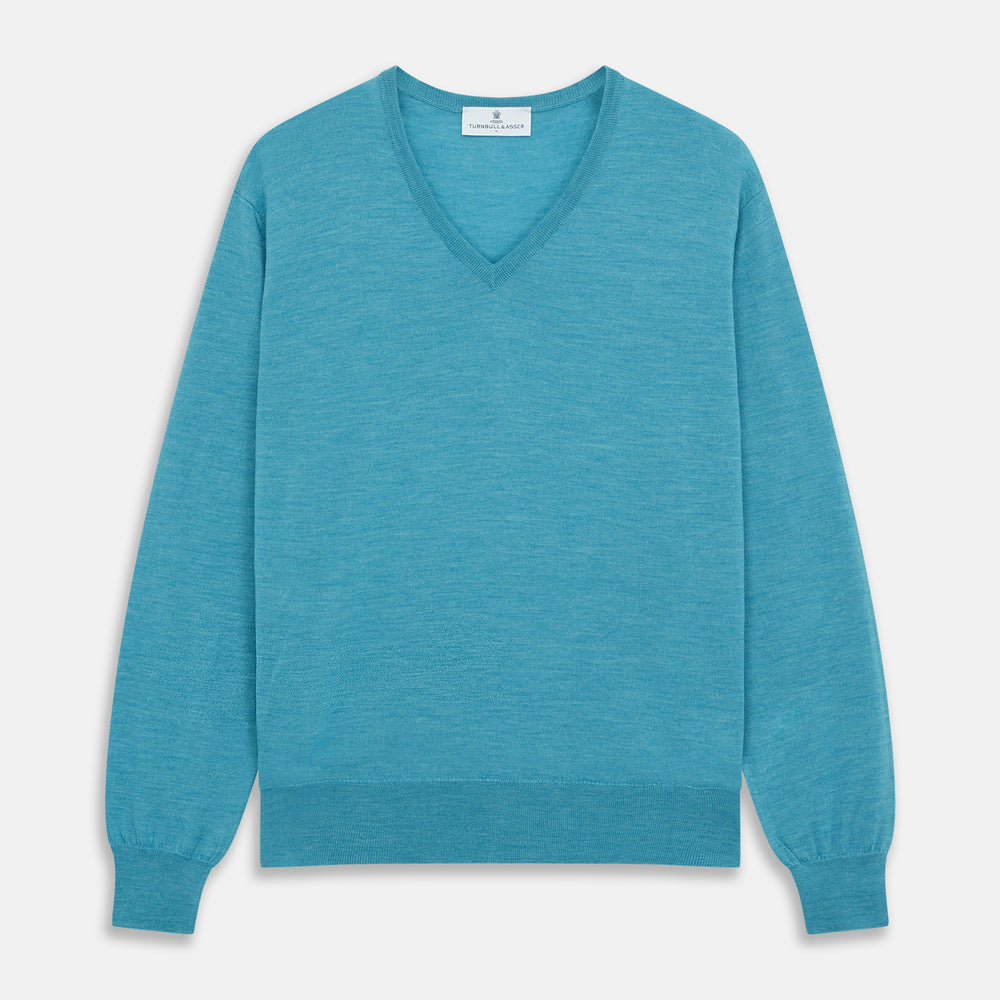 Turquoise Kennedy Merino V-Neck Jumper