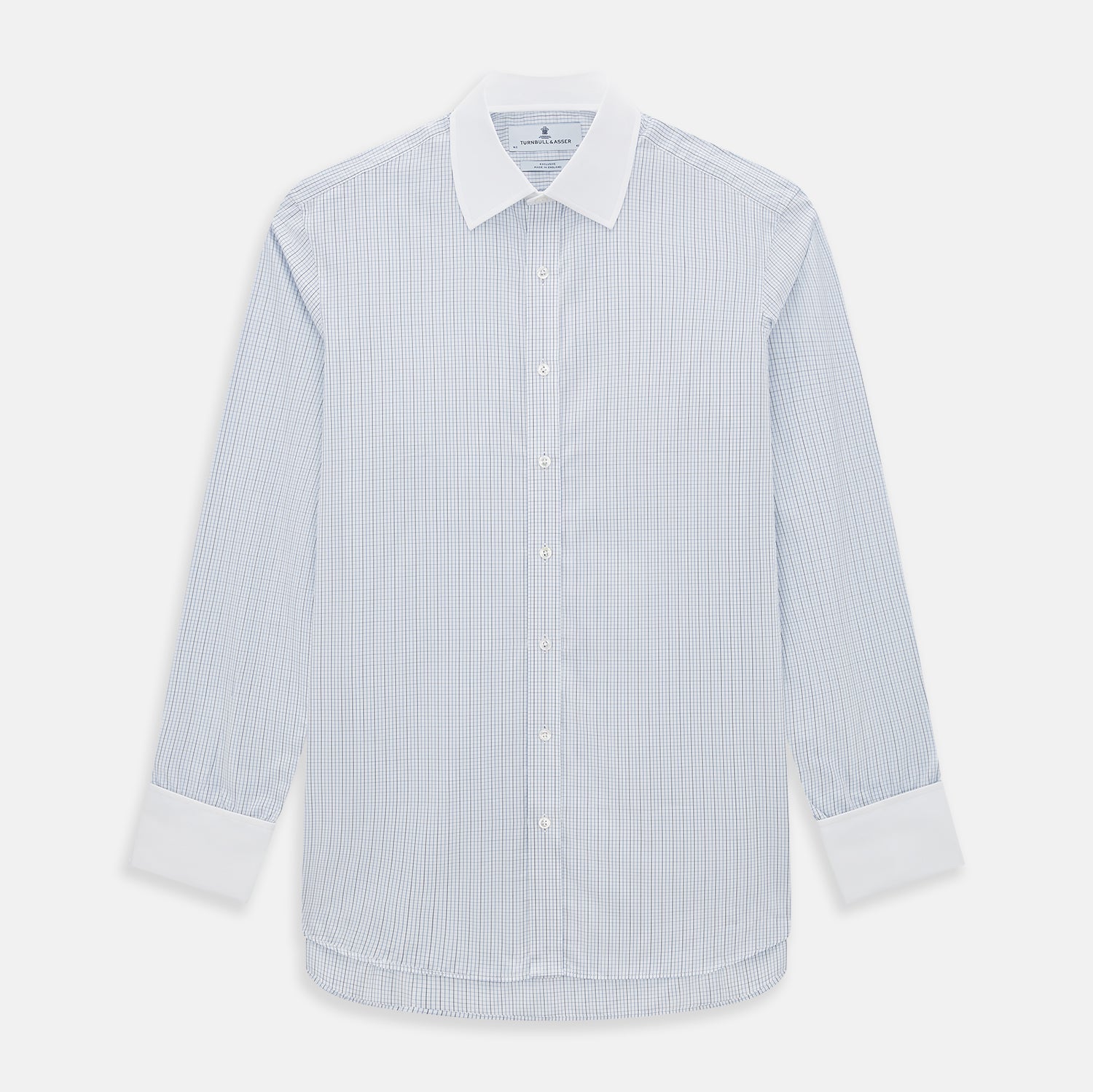 View 1 of product Pale Blue and Navy Grid Check Shirt with Contrast T&A Collar and Cuffs