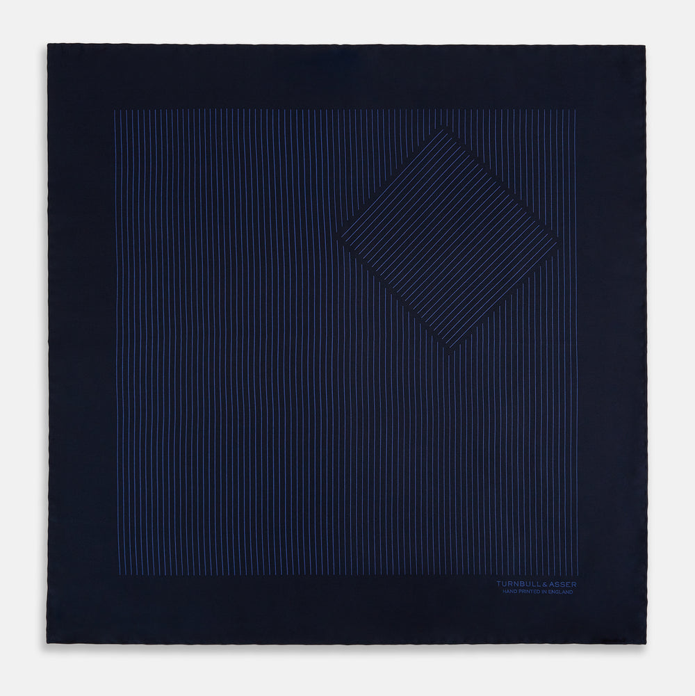 Navy Stripe Silk Pocket Square