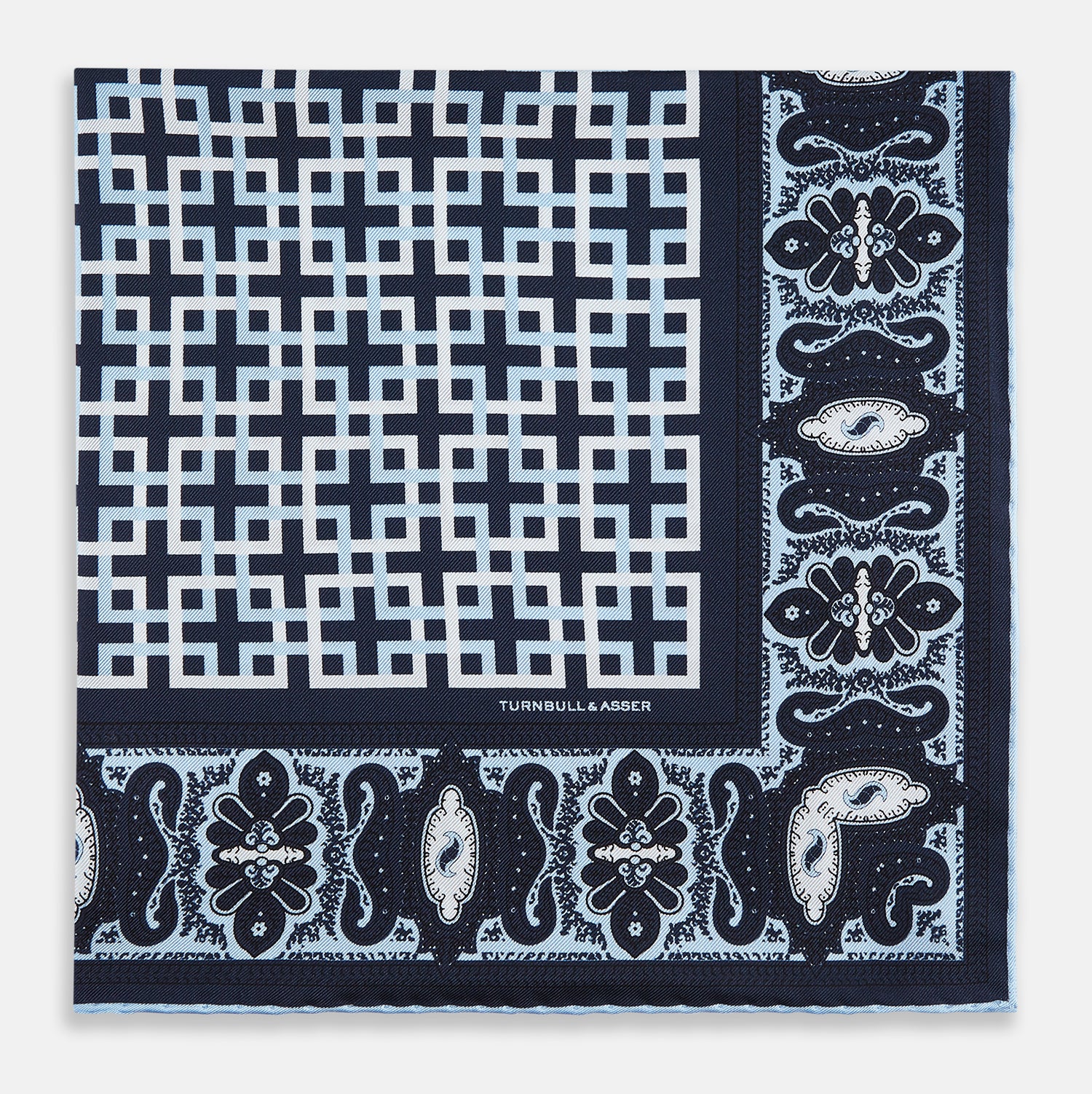 Image 8 of product Navy Square-Patterned and Paisley Patterned Silk Pocket Square
