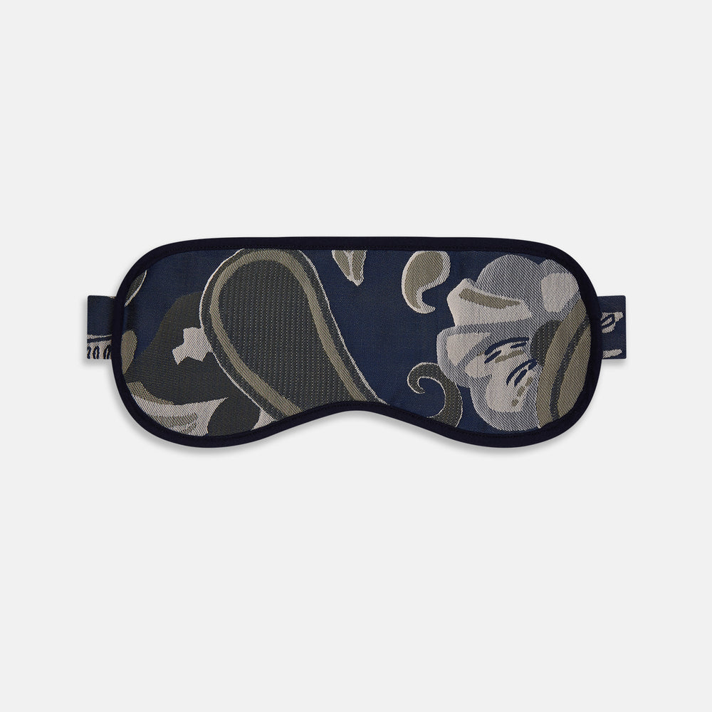 Navy Bloomsbury Jacquard Cashmere Lined Sleep Mask and Bag