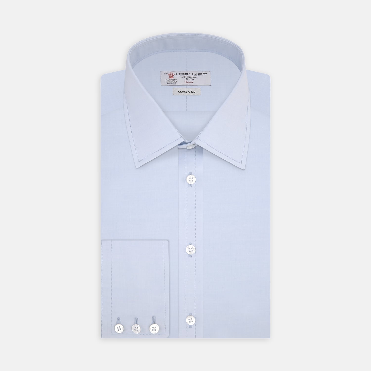 Two-Fold 120 Light Blue Shirt with T&A Collar and 3-Button Cuffs