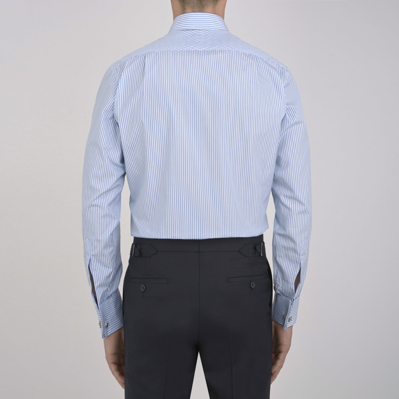 View 6 of product Light Blue Bengal Stripe Shirt with T&A Collar and Double Cuffs