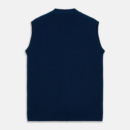 Navy Sleeveless Cashmere Cardigan Image 4
