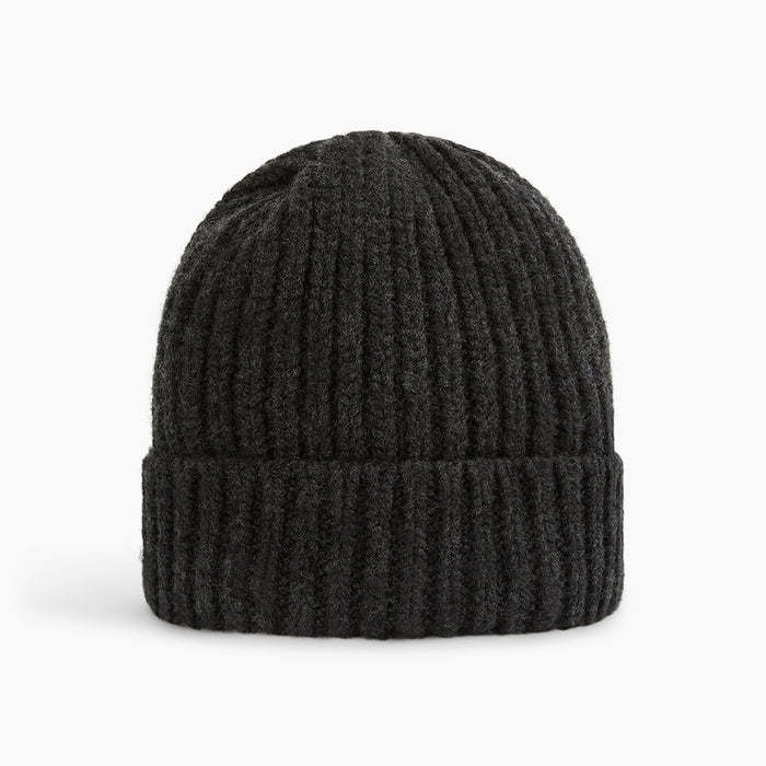 Charcoal Melange Ribbed Cashmere Beanie