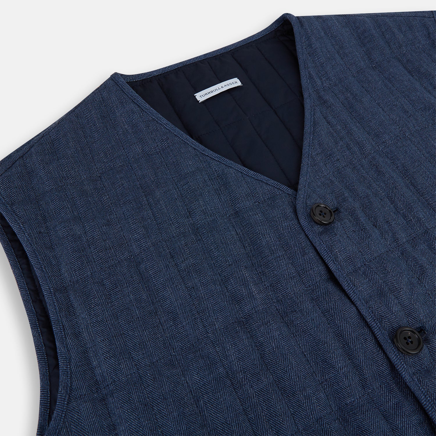 View 2 of product Denim Blue Quilted Linen Herringbone Waistcoat