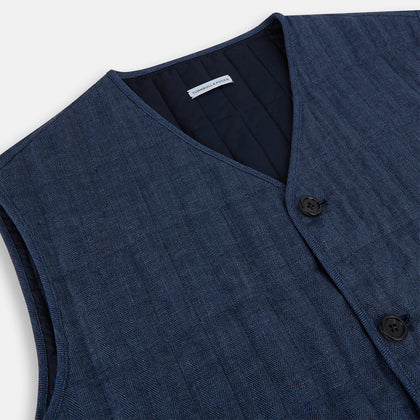 Denim Blue Quilted Linen Herringbone Waistcoat