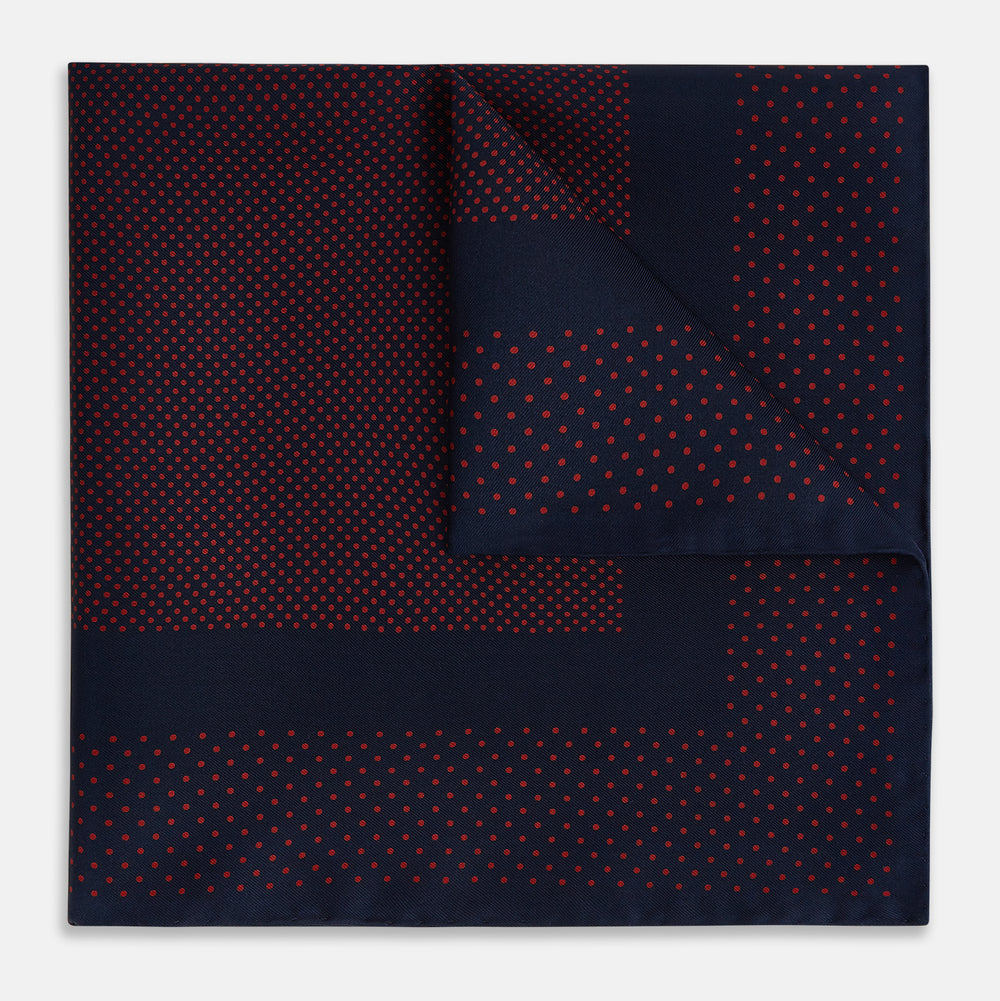 Navy and Red Dot Silk Pocket Square