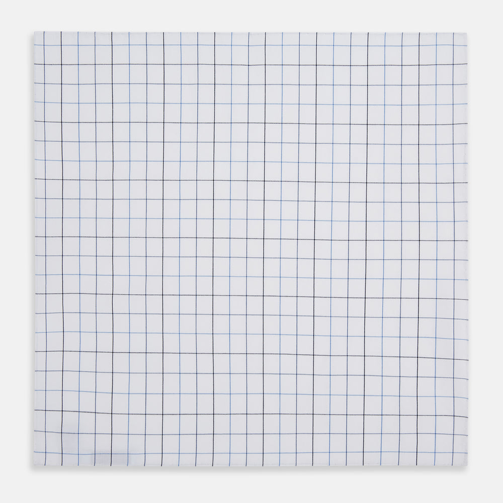 Hand Rolled Blue Grid Check Handkerchief