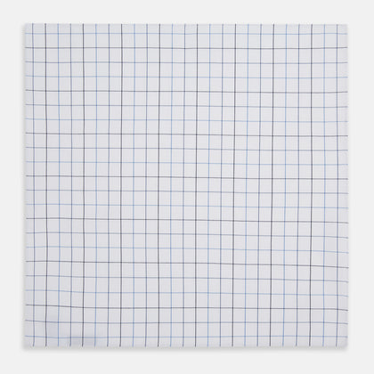 Hand Rolled Blue Grid Check Handkerchief Image 2