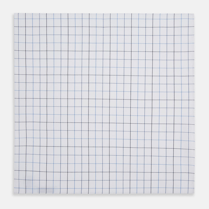 Hand Rolled Blue Grid Check Handkerchief Image 2
