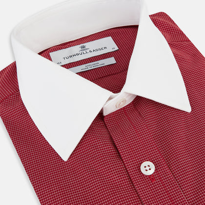 Dark Red Pin Check  Shirt with Contrast T&A Collar and Cuffs