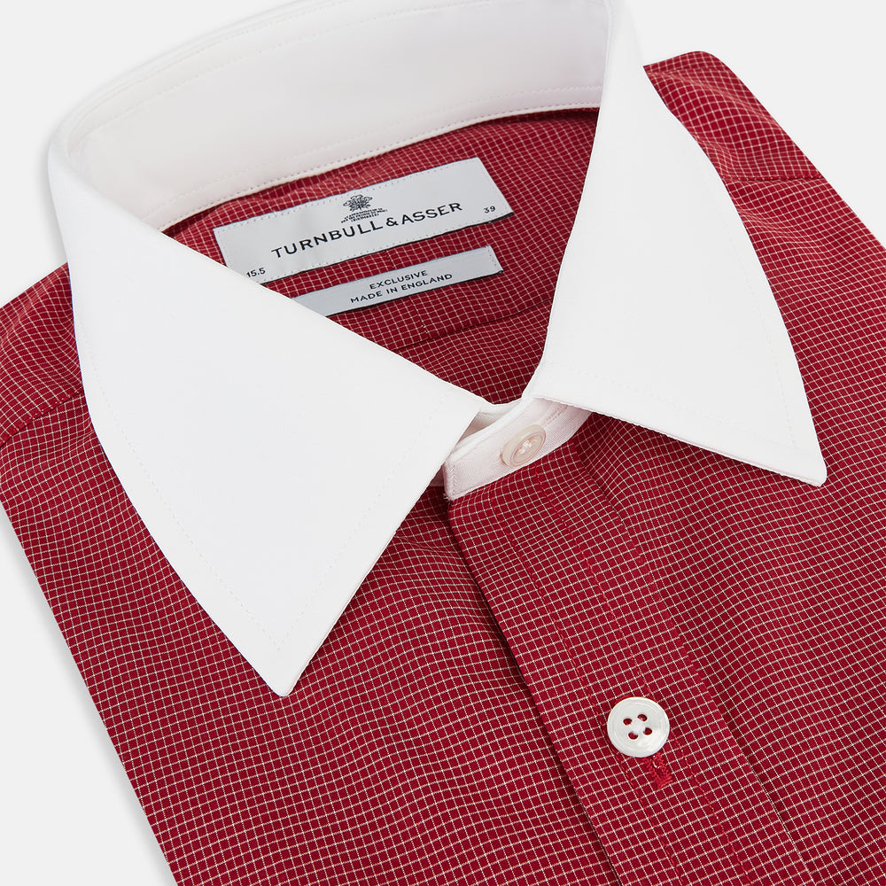 Dark Red Pin Check  Shirt with Contrast T&A Collar and Cuffs