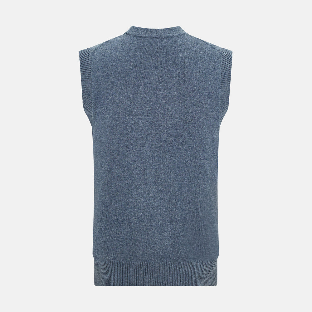 Blue Melange Cashmere Sleeveless Cardigan
