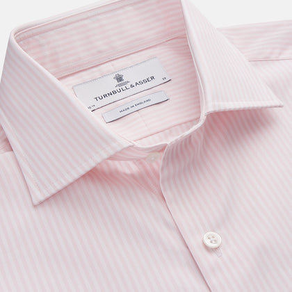 White and Pink Wide Stripe Shirt with Double Cuffs
