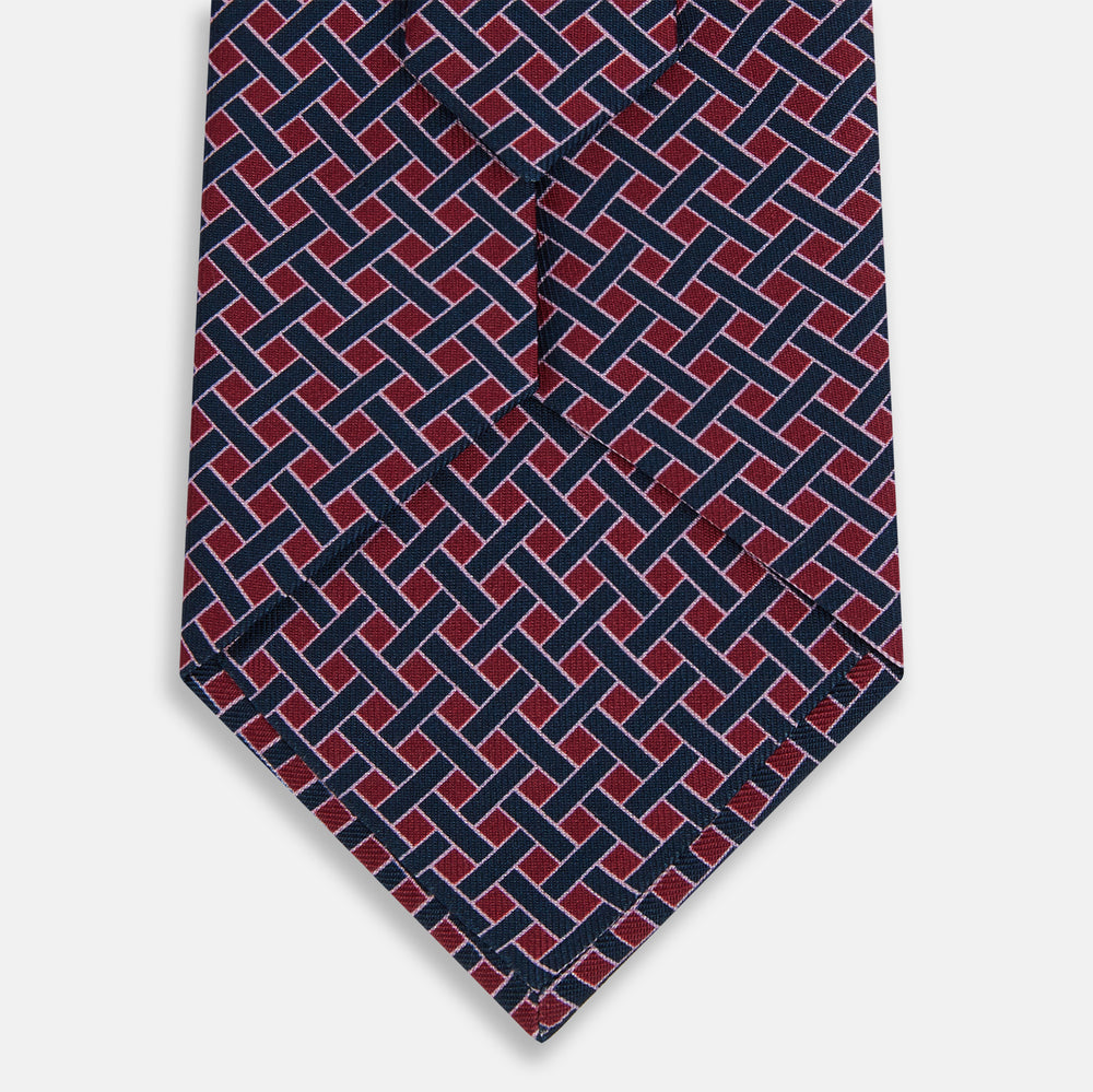 Navy and Pink Woven Printed Silk Tie