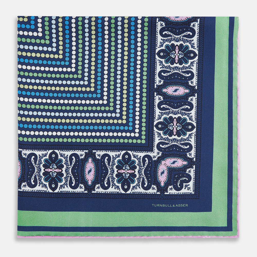 Oxford Blue Dots and Paisley Silk Pocket Square