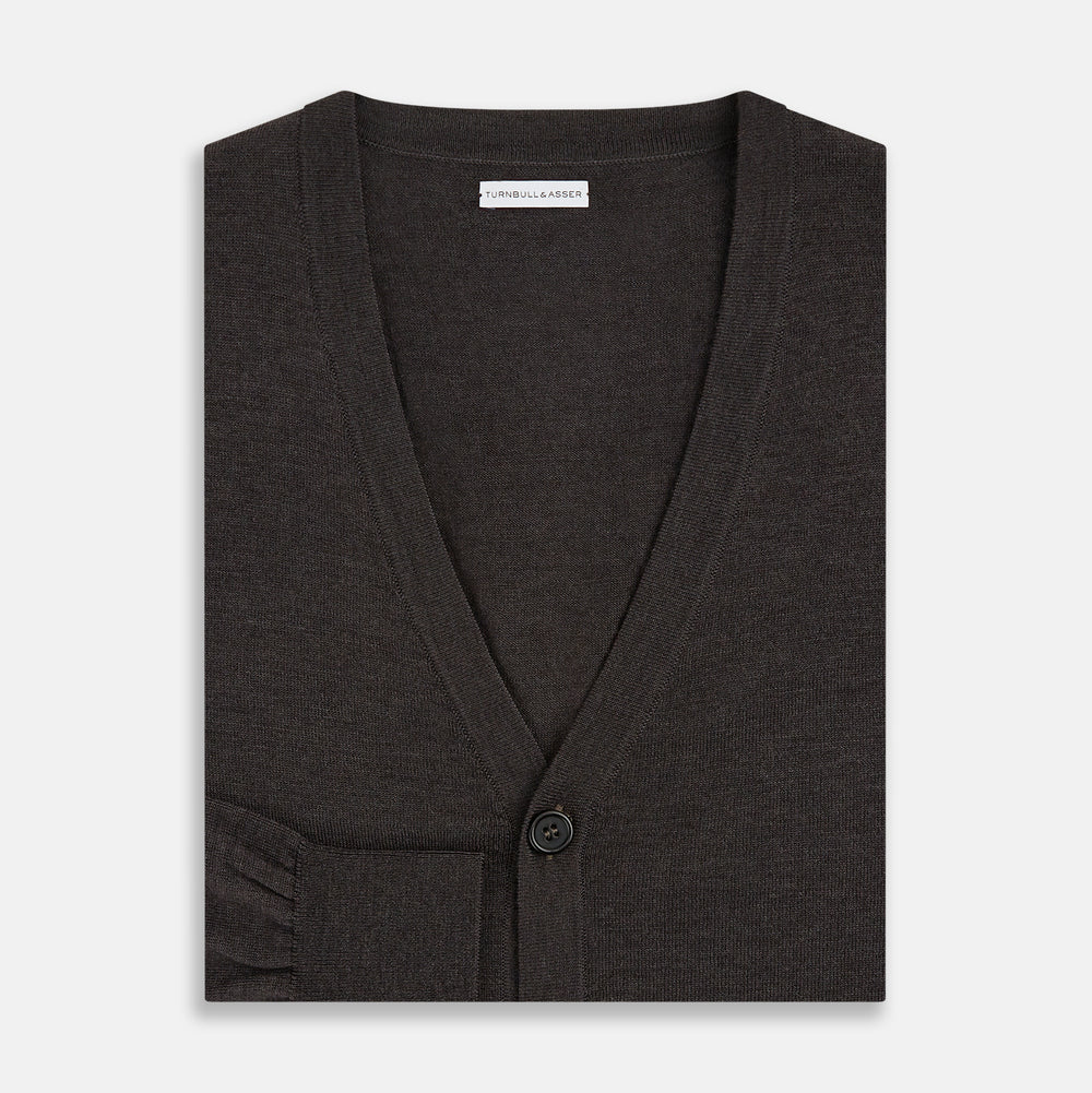 Brown Fine Merino V-Neck Cardigan