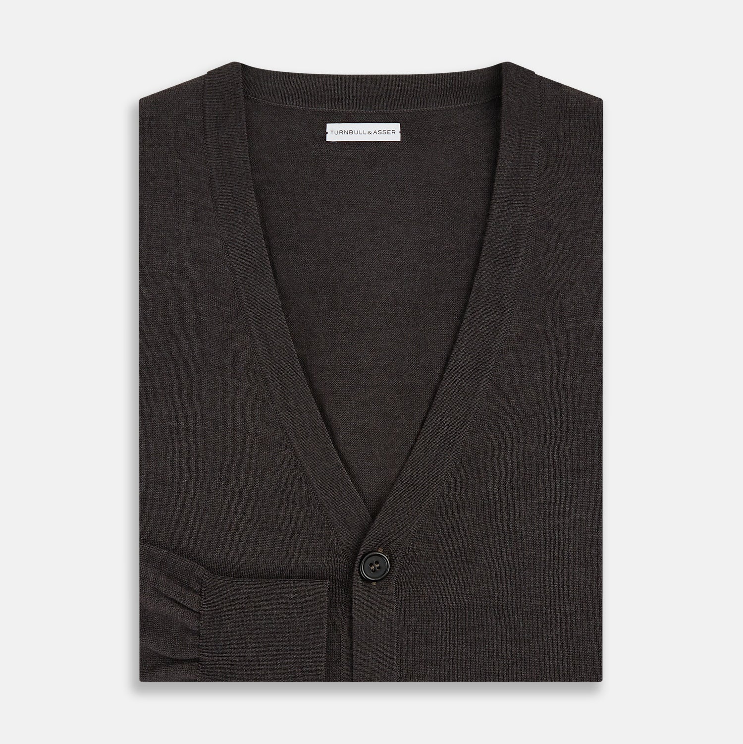 View 4 of product Brown Fine Merino V-Neck Cardigan