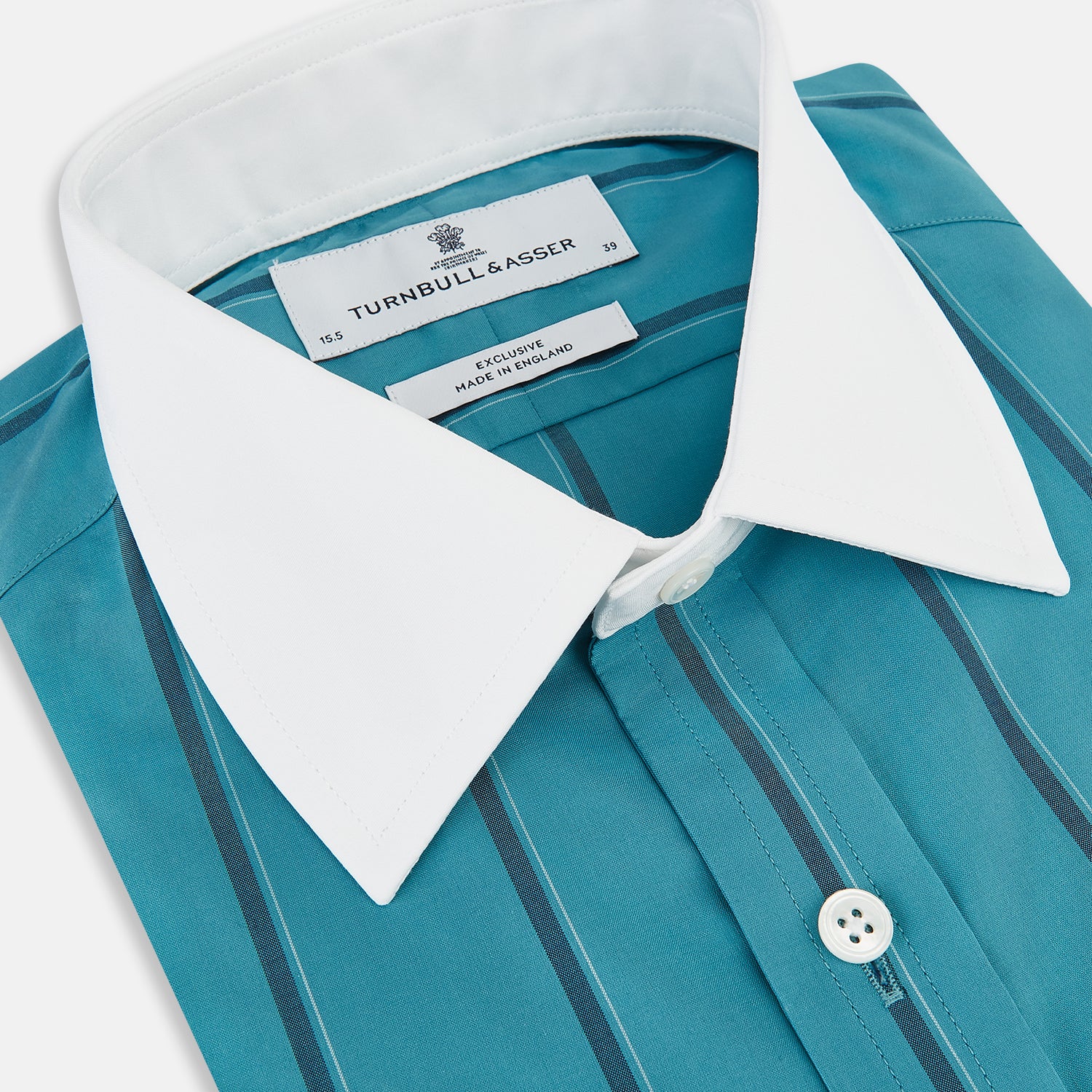 View 2 of product Turquoise Track Stripe Shirt with Contrast T&A Collar and Cuffs