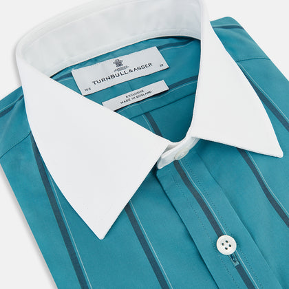 Turquoise Track Stripe Shirt with Contrast T&A Collar and Cuffs