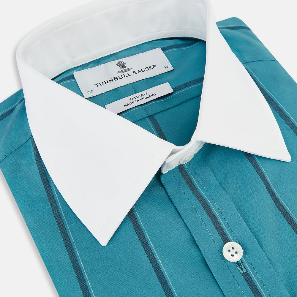 Turquoise Track Stripe Shirt with Contrast T&A Collar and Cuffs