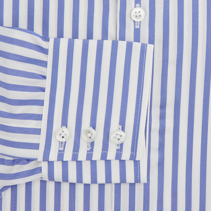 Tailored Fit Blue and White Candy Stripe Shirt with Kent Collar and 3-Button Cuffs Image 3