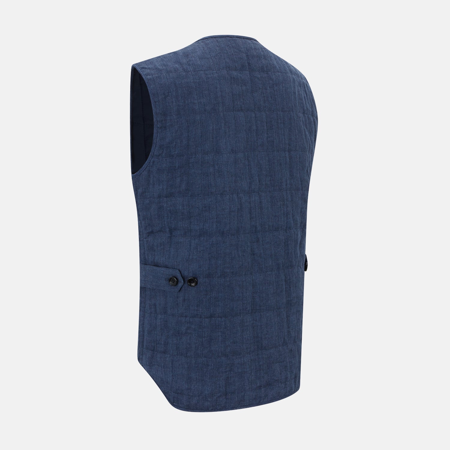View 4 of product Denim Blue Quilted Linen Herringbone Waistcoat