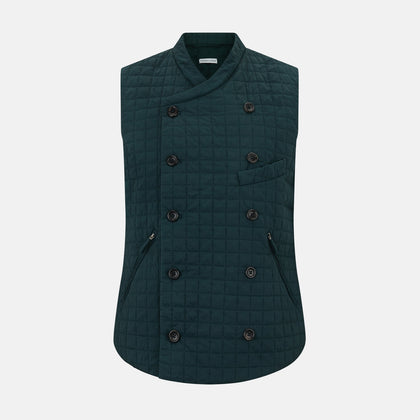 Forest Green Double-Breasted Quilted Gilet