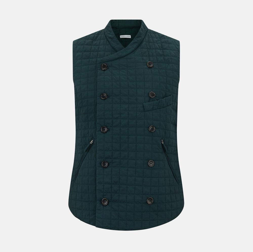 Forest Green Double-Breasted Quilted Gilet