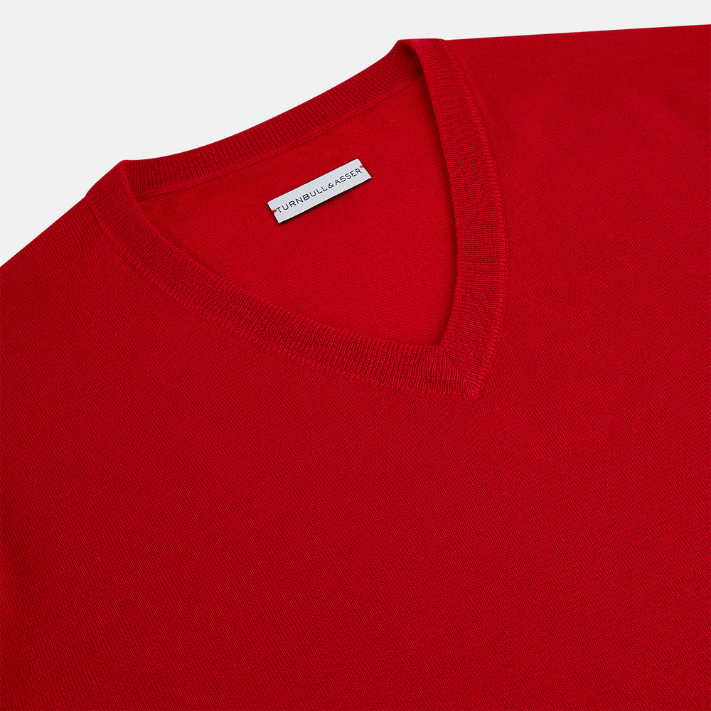 Red Fine Merino V-Neck Jumper